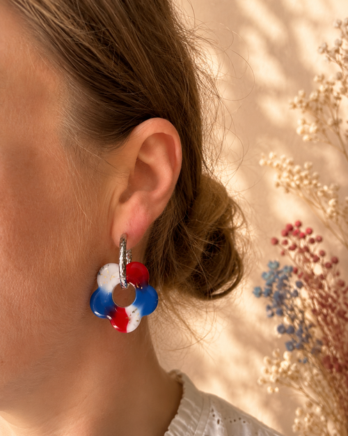 Boucles d'oreilles fleurs tricolores